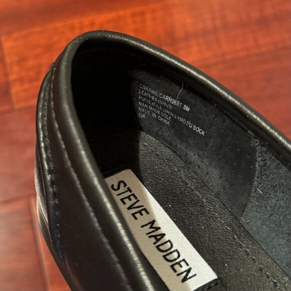 Steve Madden Carrine Loafers in Black Leather with Gold Hardware - Size 8 Womens - Picture 4 of 8